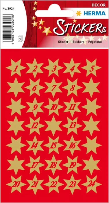 Herma Sticker "Sterne 6-zackig mit Zahlen", 14mm, gold, Papier