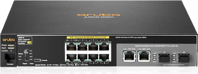 HPE Aruba 2530 8 Desktop Managed Switch, 8x RJ-45, 2x RJ-45/SFP, 67W PoE+