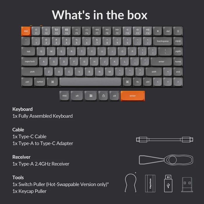 Keychron K3 Max, grau, LEDs RGB, hot-swap, Gateron LOW PROFILE 2.0 RED, USB/Bluetooth, US