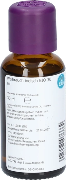 Taoasis Weihrauch indisch Bio Duftöl, 30ml