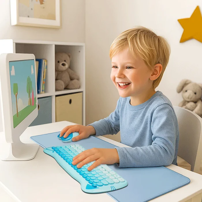LogiLink Kitty Kindgerechtes Wireless Tastatur-Maus-Set, blau, USB, DE