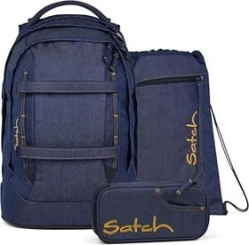 Satch Pack Set Denim Blue Schulrucksack-Set, 3-tlg.