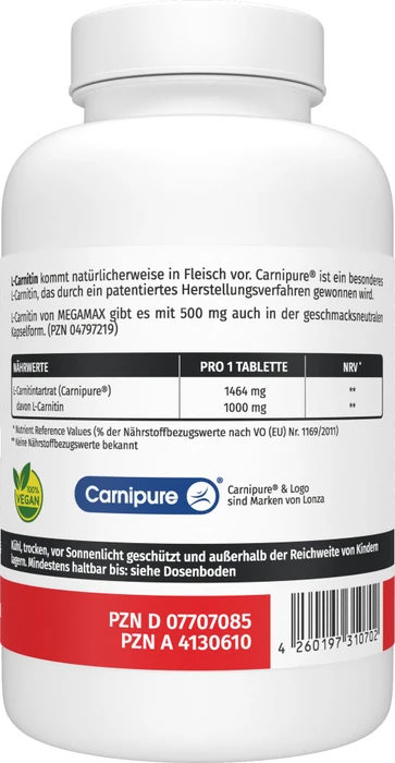 Megamax L-Carnitin 1000mg Tabletten, 60 Stück
