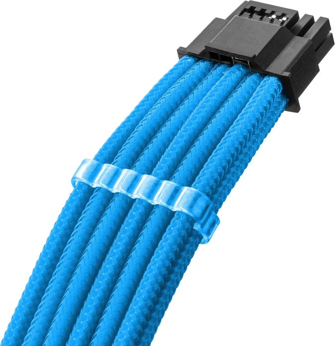 CableMod C-Series Pro ModMesh, 12V-2x6 Kabel, StealthSense, Corsair Type 5, 16-Pin PCIe Stecker auf 16-Pin PCIe 5.1 12V-2x6 Stecker, Adapterkabel, 90°, hellblau, 65cm