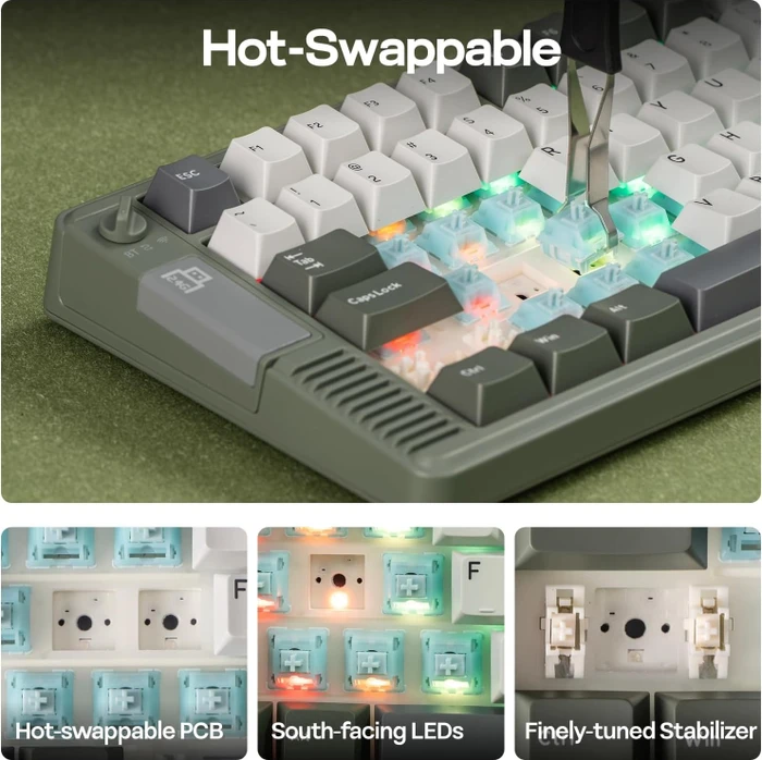 Epomaker RT85 Wireless, Green White, LEDs RGB, hot-swap, Epomaker Wisteria V2, USB/Bluetooth, US