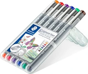 Staedtler Pigmentliner 308 0.5mm ohne gelb sortiert, 6er-Set, Kunststoffetui