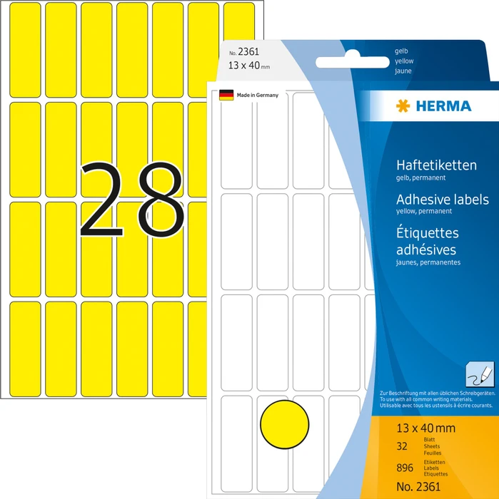Herma Vielzwecketiketten, 13x40mm, gelb, 32 Blatt (896 Etiketten)