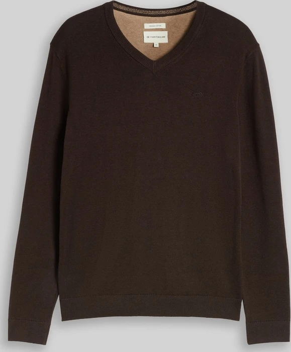 Tom Tailor Strickpullover mit V-Ausschnitt aus Baumwolle Strickpullover braun (Herren)