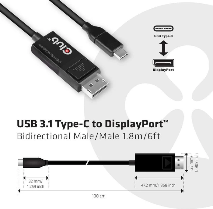 Club 3D aktives USB 3.1 Typ-C/DisplayPort 1.4 Kabel, 1.8m