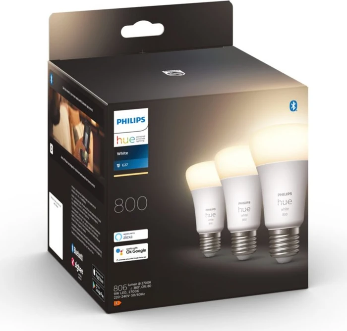 Philips Hue White 800 LED-Bulb E27 9W/827, 3 Stück