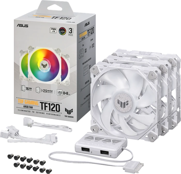ASUS TUF Gaming TF120 ARGB White Edition, LED-Steuerung, 120mm, 3er-Pack
