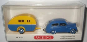 Wiking Klassik Edition Ford Taunus G73A mit Reiseanhänger blau/gelb
