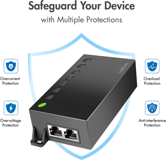 LogiLink Wallmount Gigabit PoE-Injektor, 2x RJ-45, 60W PoE++