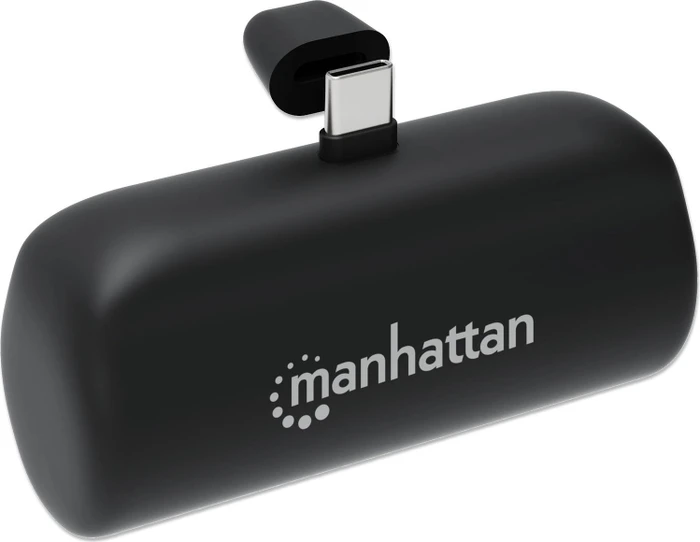 Manhattan Powerbank 5000 mAh mit integriertem USB-C-Stecker 10 W schwarz
