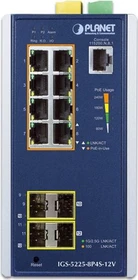Planet IGS-5225 Industrial Railmount Gigabit Managed Switch, 8x RJ-45, 4x SFP, 240W PoE+ (IGS-5225-8P4S-12V)