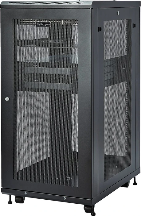 StarTech RK2433BKM Serverschrank 24HE, mit Rollen, Sicherheitsglastür, schwarz, 853mm tief
