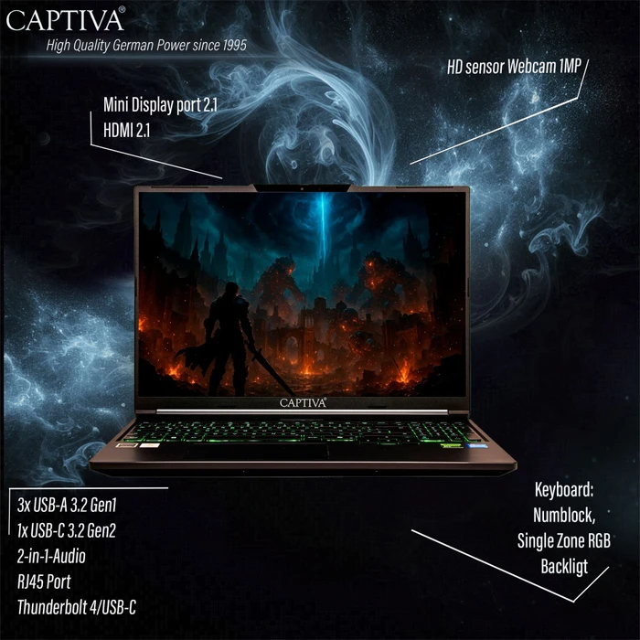 Captiva Highend Gaming I94-371GE, Core i7-14650HX, 32GB RAM, 4TB SSD, GeForce RTX 5070, Windows 11 Pro, DE