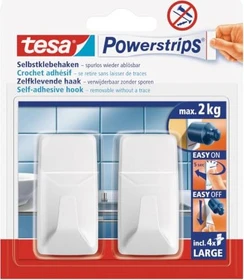 tesa Powerstrips Haken large eckig weiß, Klebenagel, 20mm/50mm, 2 Stück