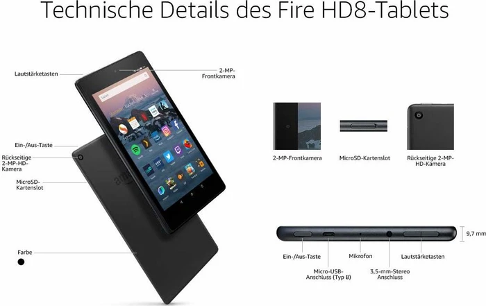 Amazon Fire HD 8 KFKAWI 2018, mit Werbung, blau, 16GB
