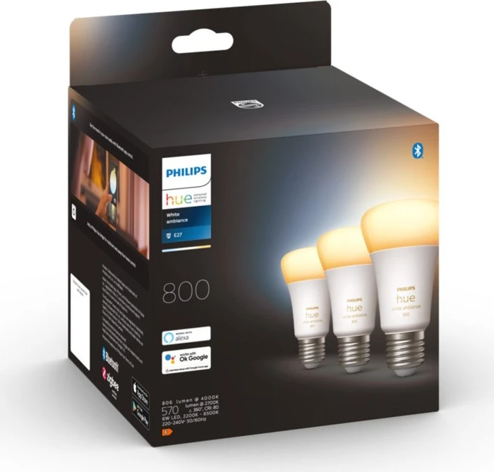 Philips Hue White Ambiance 800 LED-Bulb E27 6W, 3 Stück