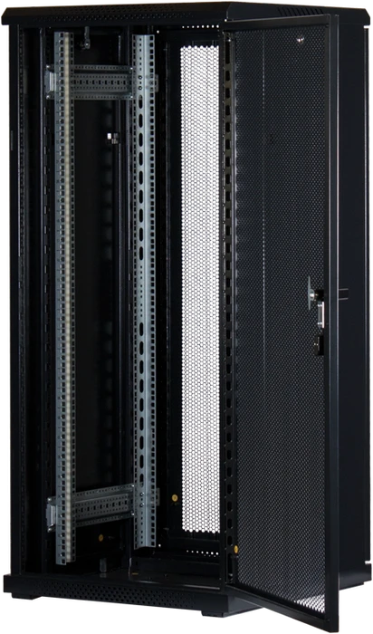 Rockstable 19" Serverschrank 27HE, Gitternetztür, IP2X, schwarz, 600mm tief