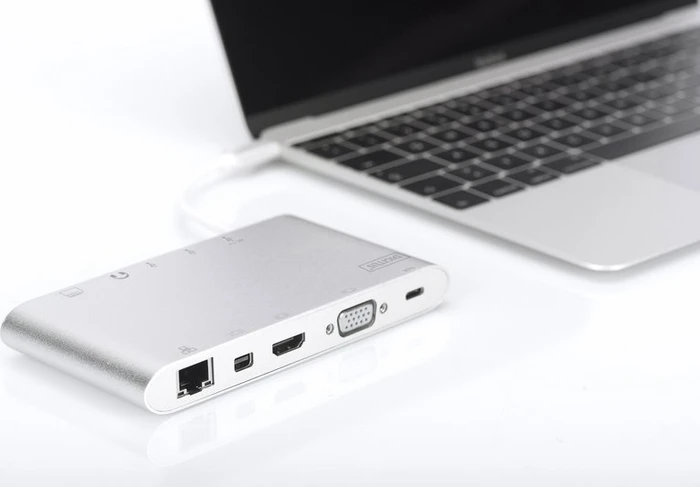 Digitus Universal Docking Station silber, Multiport, USB-Hub, Dual-Slot-Cardreader, USB-C 3.0 [Stecker]