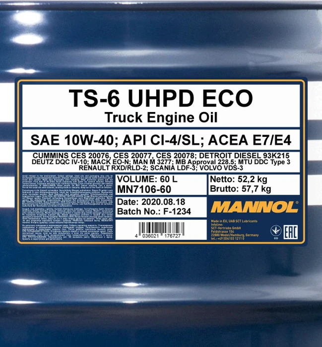 Mannol TS-6 UHPD Eco 10W-40 60l