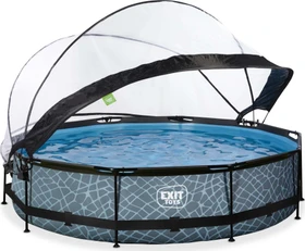 Exit Toys Stone Frame Pool mit Filterpumpe und Abdeckung rund 360x76cm