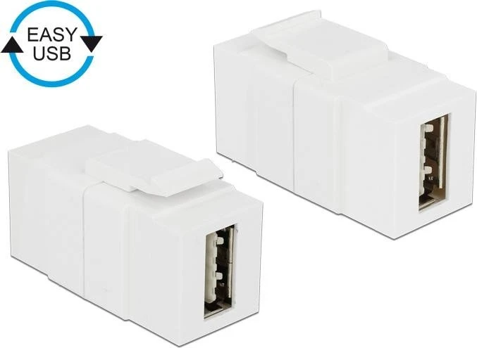 DeLOCK Keystone Modul Easy-USB-A 2.0 Buchse via Easy-USB-A 2.0 Buchse, weiß