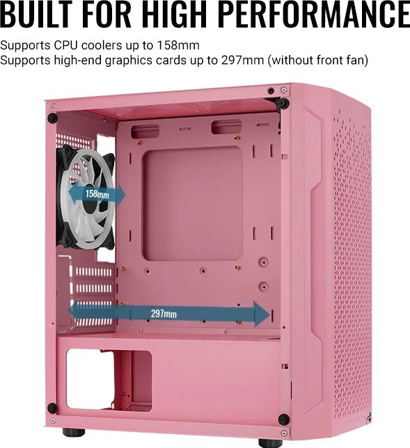 AeroCool Trinity Mini Pink, rosa, Lüfter LED RGB, Glasfenster