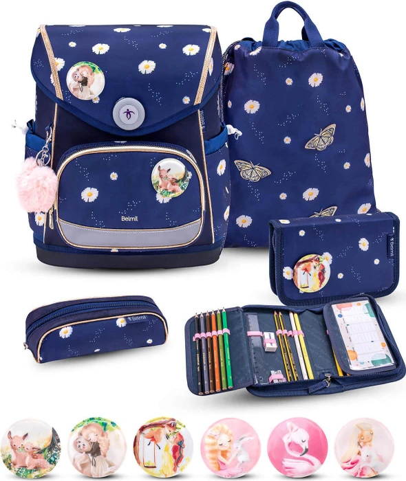 Belmil Premium Compact Plus Daisy Schultaschen-Set, 5-tlg.