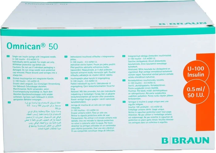 B.Braun Omnican 50 Insulin Einmalkanüle 0.5ml U-1, 100 Stück