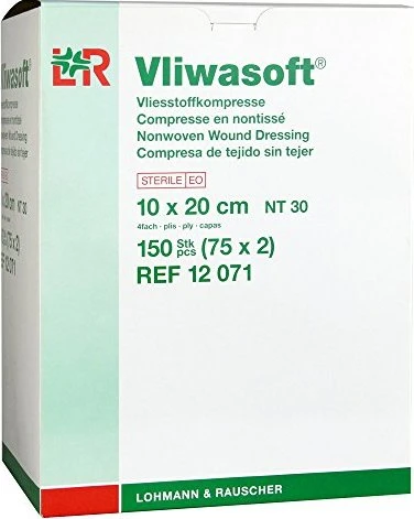 Lohmann & Rauscher Vliwasoft Vlieskompressen 4-lagig steril, 10 x 20cm, 150 Stück (75x 2 Stück)