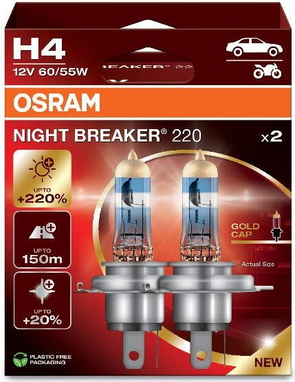 Osram Night Breaker 220 H4 60/55W, 2er-Pack Faltschachtel (64193NB220-2HB)