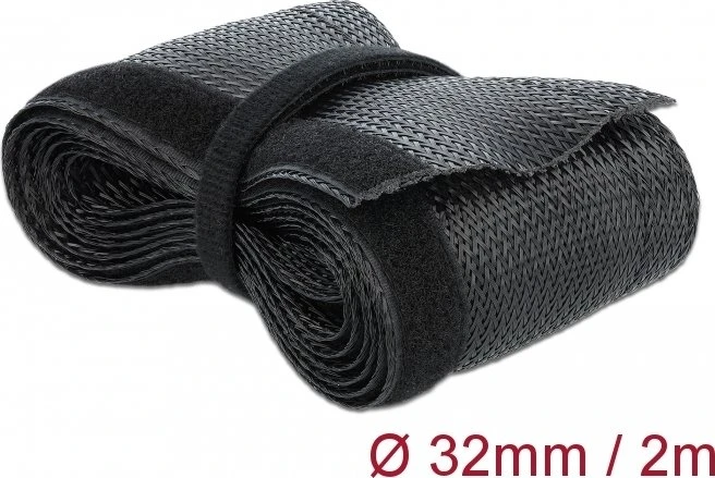 DeLOCK Geflechtschlauch mit Klettverschluss, 32mm, 2m, schwarz