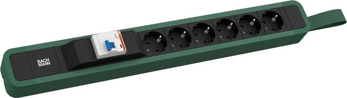Bachmann Primo 2, 6-fach, mit Schlaufe, FI-Schutzschalter, 2m, grün/schwarz