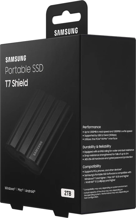 Samsung Portable SSD T7 Shield, schwarz, 2TB, USB-C 3.1