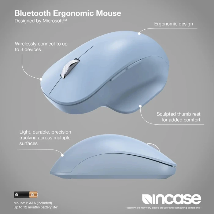 Incase Bluetooth Ergonomic Mouse Pastel Blue, blau, Bluetooth