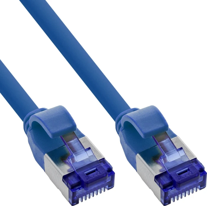 InLine Patchkabel Slim, PoE 87W, TPE (LSZH) flexibel, Cat6a, S/FTP, RJ-45/RJ-45, 0.3m, blau