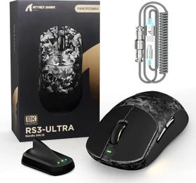 Attack Shark RS3 ULTRA Carbon Fiber 8KHz Wireless, Forged Black, inkl. Grip Tape & C06 Ultra LED Kabel, USB/Bluetooth