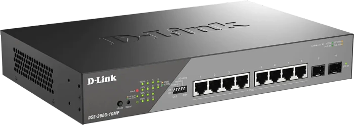 D-Link DSS-200 Surveillance Desktop Gigabit Smart Switch, 8x RJ-45, 2x SFP, 130W PoE+