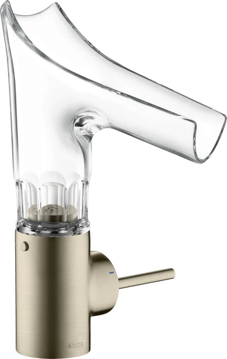 Hansgrohe Axor Starck V 140 Waschbeckenarmatur mit facettenschliff Glasauslauf brushed nickel