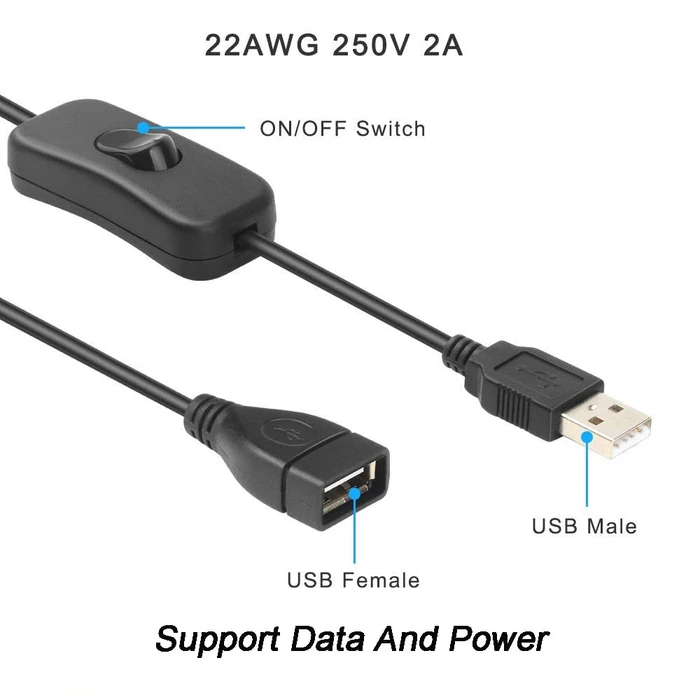 USB-A Adapterkabel mit Schalter, USB 2.0, 30cm (verschiedene Markenbezeichnungen)