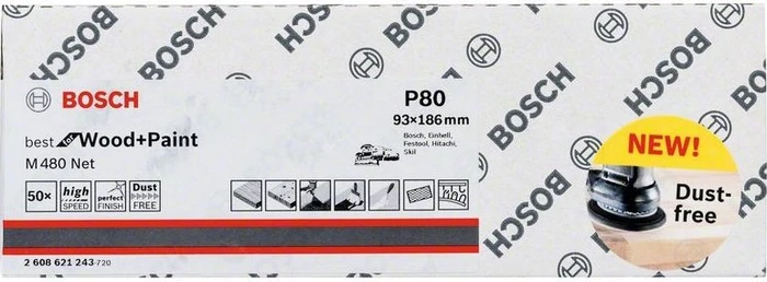 Bosch Professional M480 Best for Wood and Paint Gewebeschleifblatt K80, 93x186mm, 50 Stück