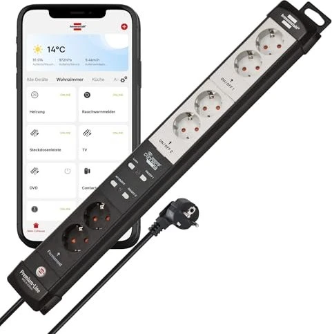 Brennenstuhl Connect Premium-Line WLAN Steckdosenleiste mit Zeitschaltuhr Funktion, 6-fach, 3m, Smart-Steckdose