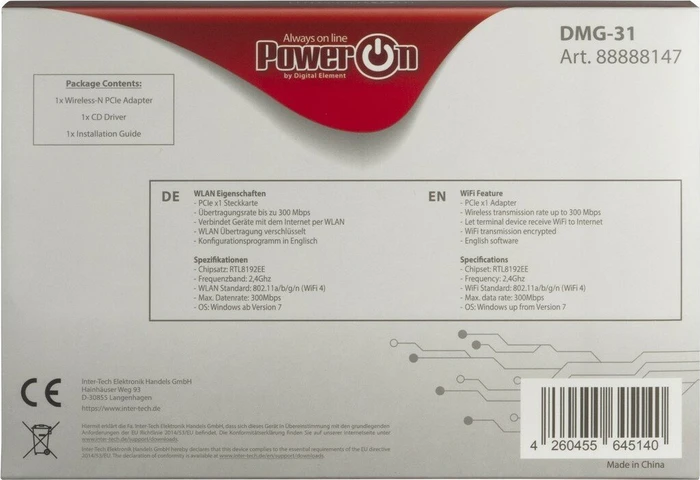 Inter-Tech PowerOn DMG-31, 2.4GHz WLAN, PCIe x1