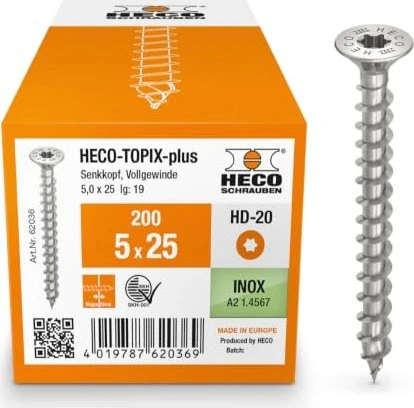 HECO TOPIX-plus Edelstahl A2 Torx T20 Holzschraube, 5x25mm, 200 Stück