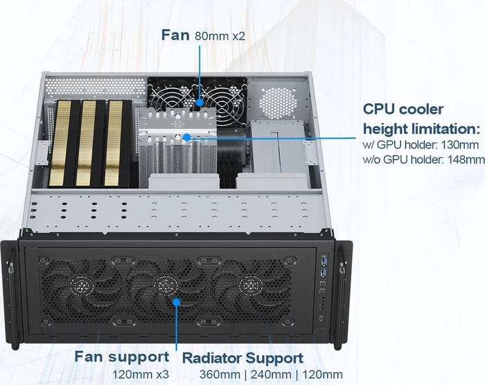 SilverStone RM45-360, Rackmount Storage, grau/schwarz, 4HE, ATX