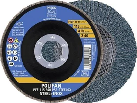 Pferd PFF 115 Z 40 PSF STEELOX POLIFAN Fächerschleifscheibe K40, 115x22.23mm, 10 Stück