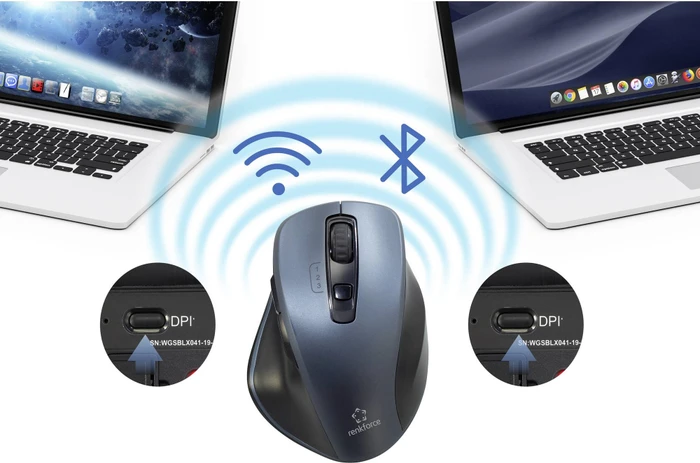 Renkforce RF-WM-230 Ergonomische Funk-Maus grau/schwarz, USB/Bluetooth